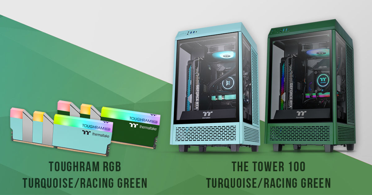 Thermaltake เปิดตัว Tower 100 Mini และหน่วยความจำ TOUGHRAM RGB 3600MHz สีพิเศษ Turquoise และ Racing Green ในประเทศไทยแล้ว 1 TT TOUGHRAM TOWER100 Turquoise Racing Green