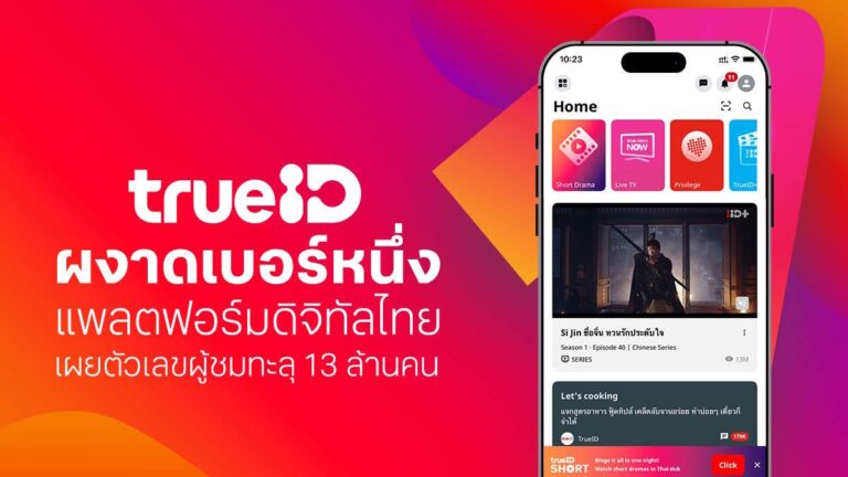 TrueID ผงาดเบอร์หนึ่งแพลตฟอร์มดิจิทัลไทย เผยตัวเลขผู้ชมทะลุ 13 ล้านคน