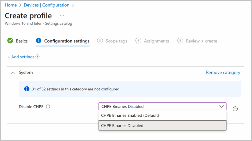 ไมโครซอฟท์เปิดใช้งาน Hotpatch บนอุปกรณ์ Windows 11 Arm64 แล้ว – อัปเดตความปลอดภัยแบบไม่ต้องรีสตาร์ทเครื่อง 2 ARM64 hotpatch GA Create profile disable CHPE