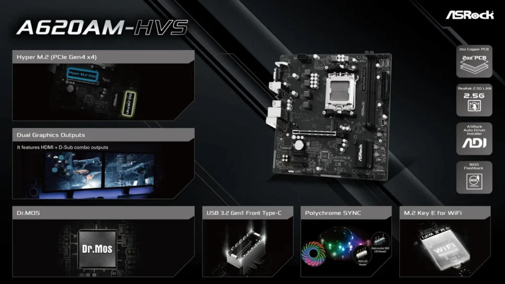 เมนบอร์ด ASRock A620A ซีรีส์ ทางเลือกใหม่ในการประกอบคอมราคาประหยัด 11 ASRock-A620AM-HVS