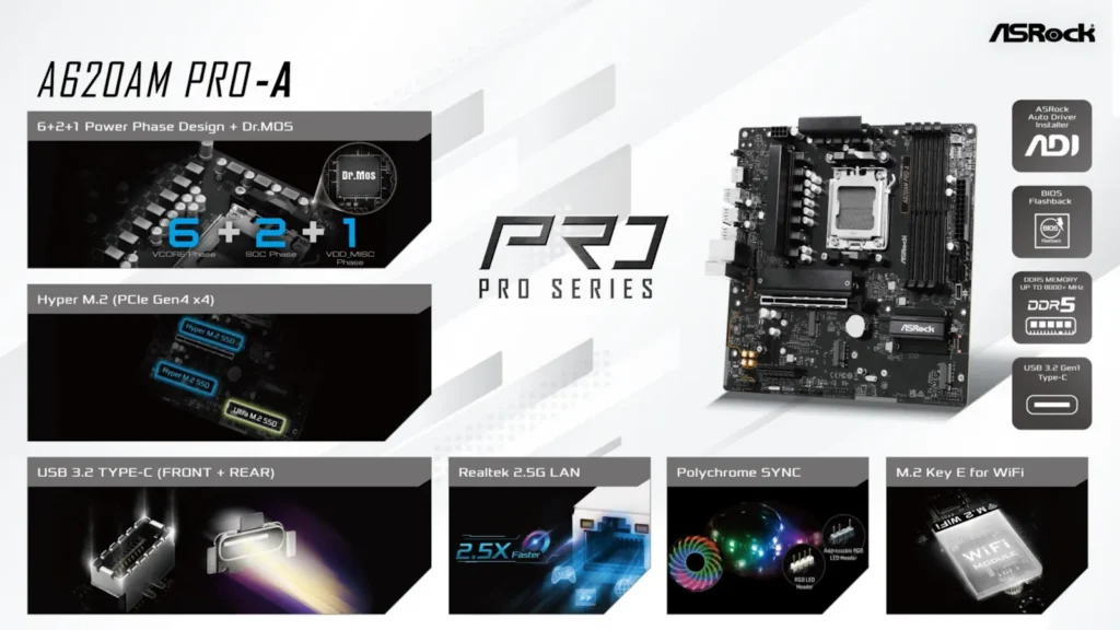 เมนบอร์ด ASRock A620A ซีรีส์ ทางเลือกใหม่ในการประกอบคอมราคาประหยัด 8 ASRock-A620AM-Pro-A