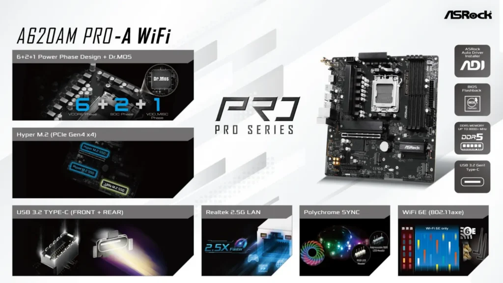 เมนบอร์ด ASRock A620A ซีรีส์ ทางเลือกใหม่ในการประกอบคอมราคาประหยัด 7 ASRock-A620AM-Pro-A-WiFi