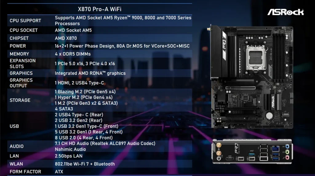 เมนบอร์ด ASRock X870 และ X870E ใหม่ Taichi OCF, Taichi Creator, Nova WiFi, LiveMixer WiFi และ Pro-A WiFi รุ่นไหนเลือกใช้อย่างไร 12 ASRock X870 Pro A WiFi