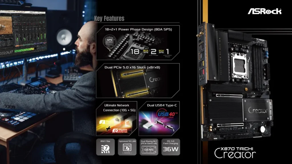 เมนบอร์ด ASRock X870 และ X870E ใหม่ Taichi OCF, Taichi Creator, Nova WiFi, LiveMixer WiFi และ Pro-A WiFi รุ่นไหนเลือกใช้อย่างไร 7 ASRock X870 Taichi Creator 01 1