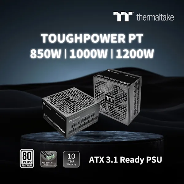 Thermaltake เปิดตัว PSU ซีรีส์ใหม่ Toughpower PT Platinum (850W, 1000W, 1200W) ชูประสิทธิภาพระดับ Platinum รองรับมาตรฐาน ATX 3.1 และ PCIe Gen 5.1 เต็มรูปแบบ 2 EN toughpower PT