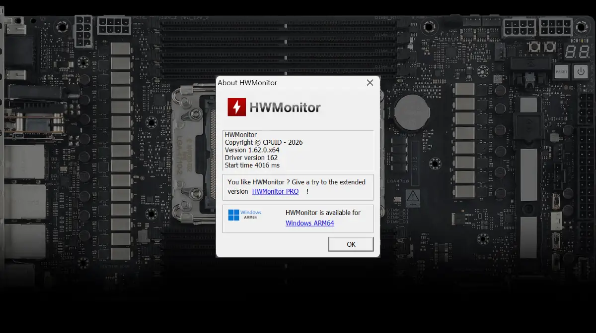HWMonitor v1.62 โปรแกรมเช็คอุณหภูมิฮาร์ดแวร์ อัปเดตล่าสุด เพิ่มข้อมูล Intel Wildcat Lake และ AMD Ryzen AI 9 HX 470