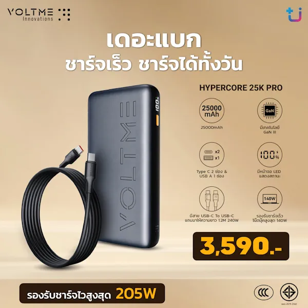 Ascenti เปิดตัว VOLTME Hypercore Series! ครบไลน์อัพแห่งการชาร์จ พาวเวอร์แบงค์มาตรฐานสากล ชาร์จเร็ว แรง ล้ำสมัย ตอบโจทย์ชาร์จไวทันใจในทุกจังหวะชีวิต 9 VOLTME HYPERCORE POWER BANK 6 1