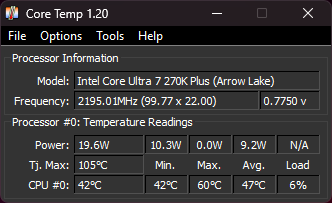 Core Temp v1.20 หน้าจอแบบ mini