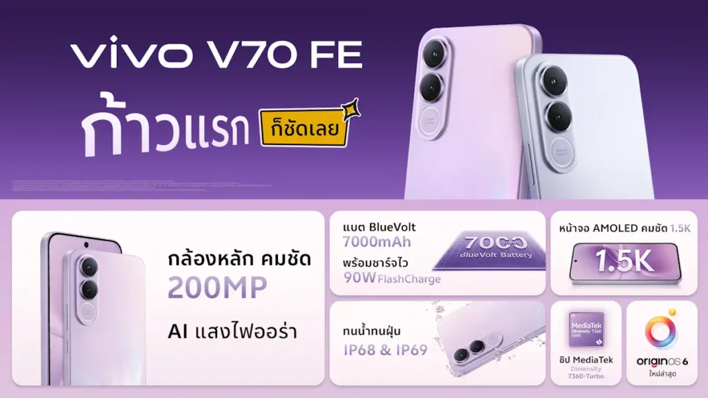 vivo V70 FE สู่ความคมชัดอีกระดับด้วยกล้อง 200MP ในราคาเริ่มต้น 12,999 บาท 2 all in one spec V70 FE