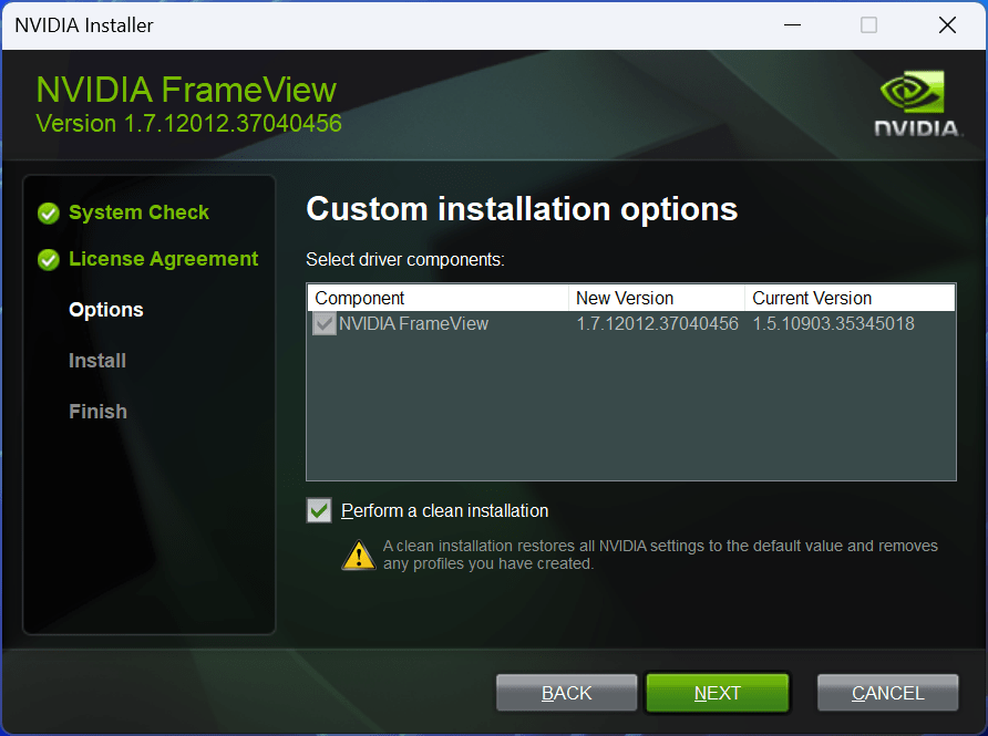 NVIDIA FrameView Install, Clean Install
