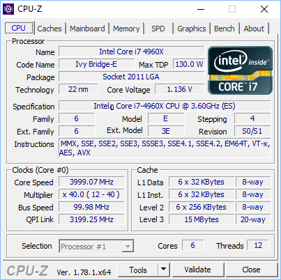 CPU-Z, CPU Tab