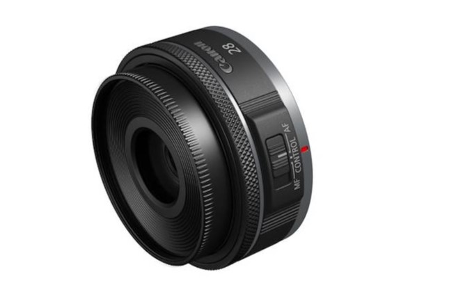 RF28mm f2.8 STM Front Slant with Hood
