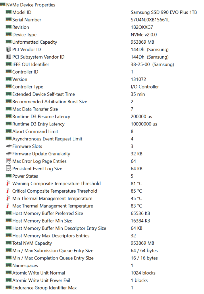990 EVO Plus - HWiNFO 