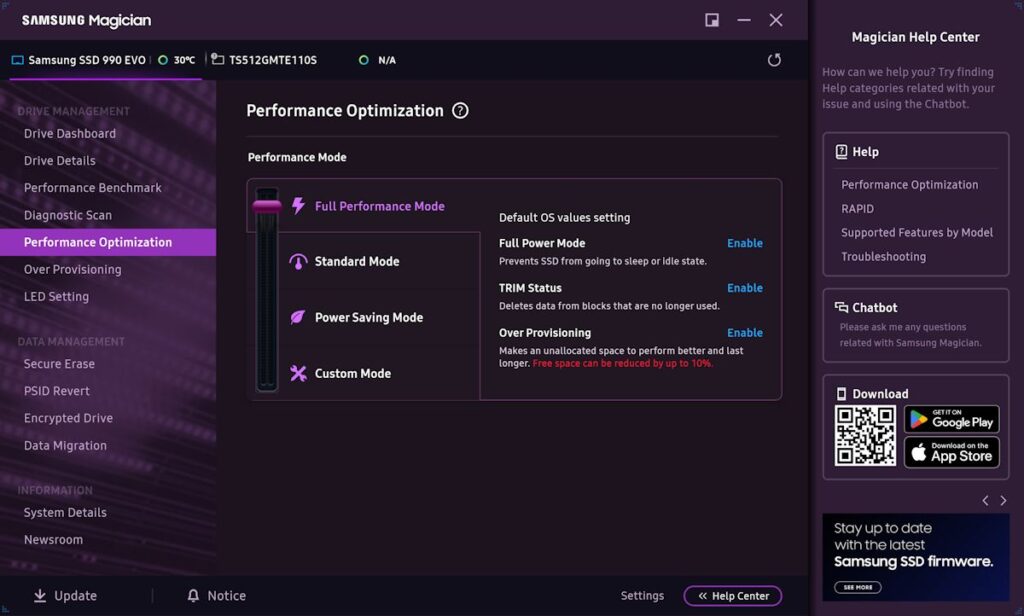 ซอฟต์แวร์ Samsung Magician