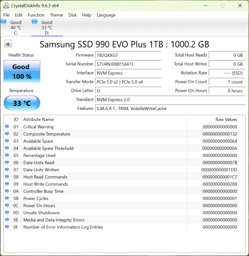990 EVO Plus - CrystalDiskInfo