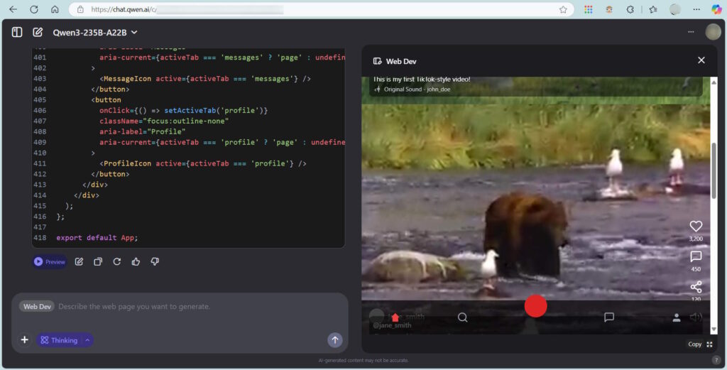 Qwen WebDev TikTok