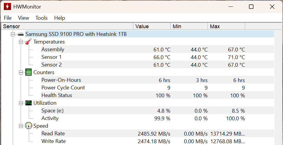 Samsung 9100 Pro Temp