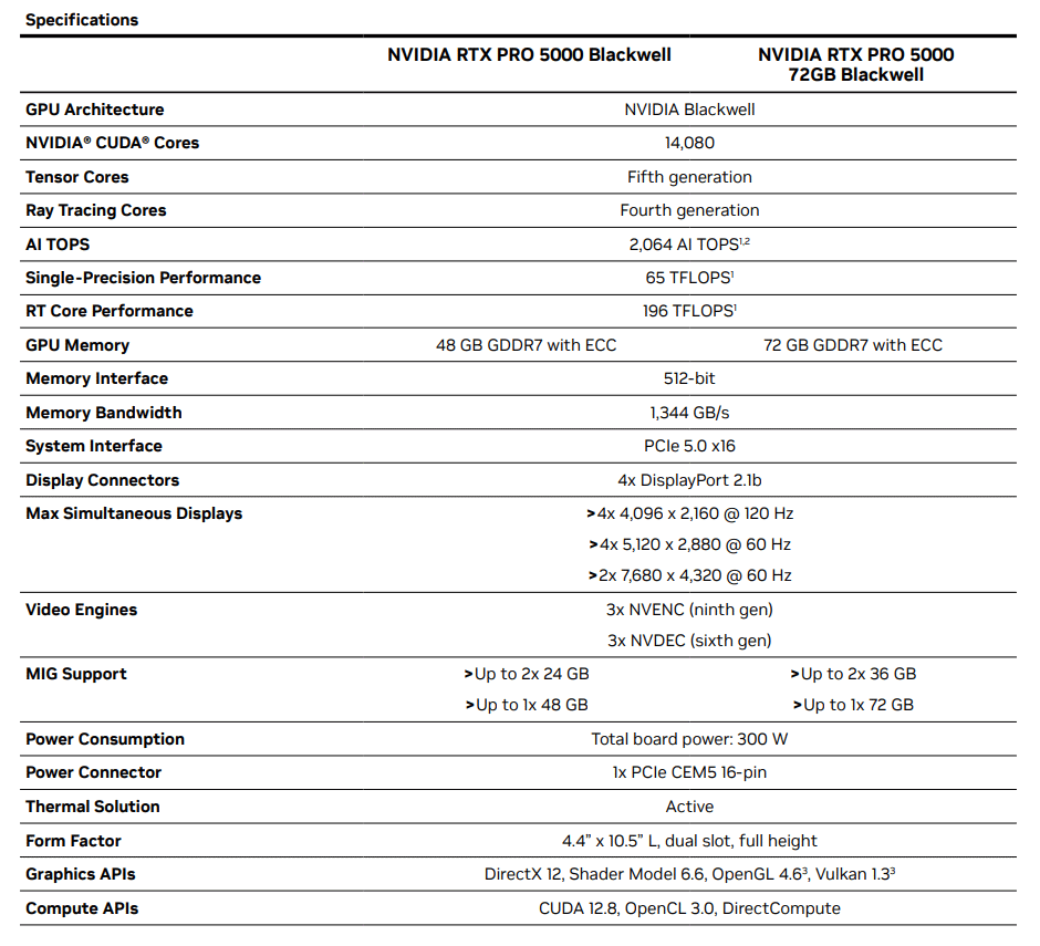 RTX PRO 5000 VRAM 72GB