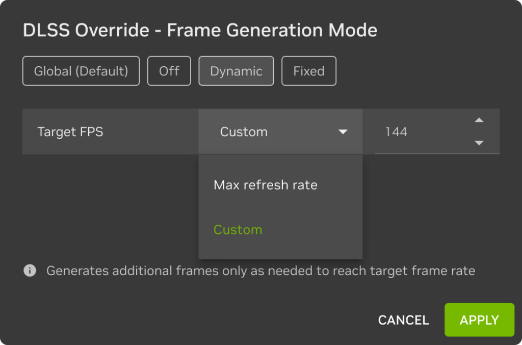 nvidiia app dlss overrides dynamic multi frame generation