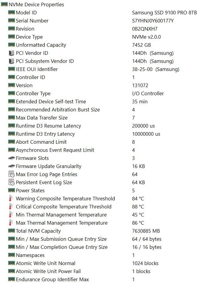 Samsung 9100 PRO NVMe M.2 SSD 8TB, AIDA64