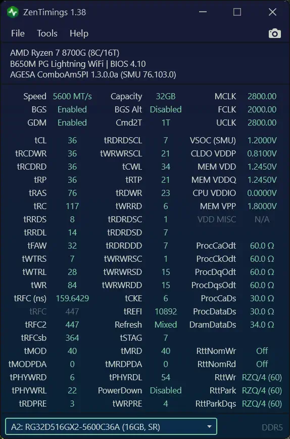 หน้าจอหลักของ ZenTimings ที่ทำให้เราอ่านค่า Timing ของแรมได้อย่างละเอียดโดยไม่ต้องเข้าไปดูที่ BIOS