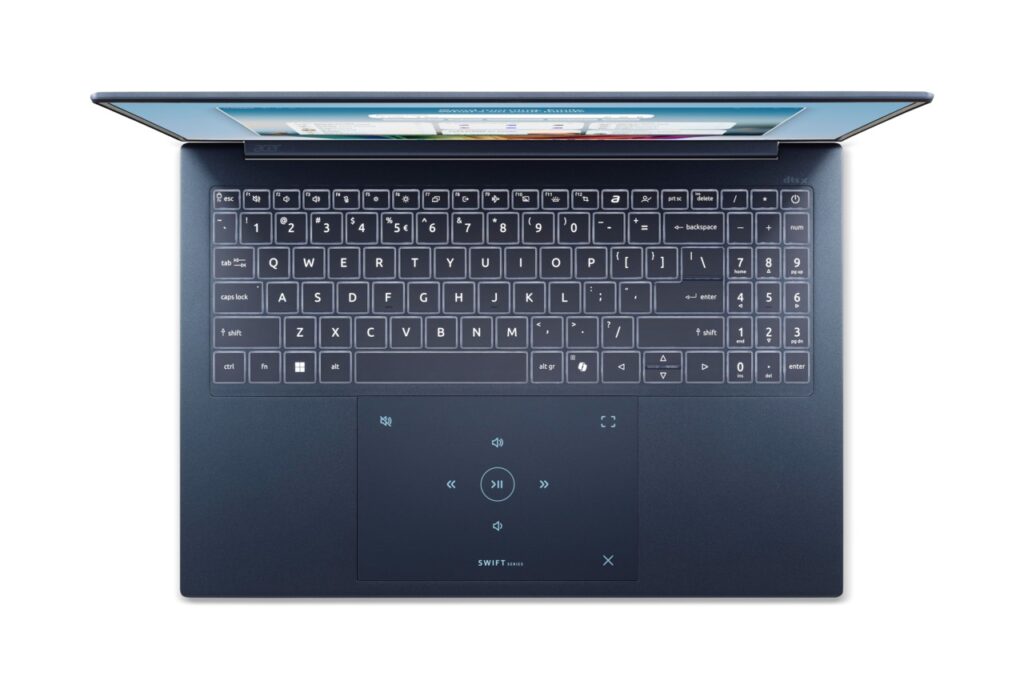 Acer เปิดตัวทัพโน้ตบุ๊กขุมพลัง Intel Core Ultra Series 3 ใหม่ 3 รุ่นรวด: Swift Edge 14, 16 และ Swift Go 16 7 acer swift edge 16 ai sfe16 i51 non fingerprint with backlit on with touchpad media mode on wp oled copilot elemental blue 04 1280x1280 1