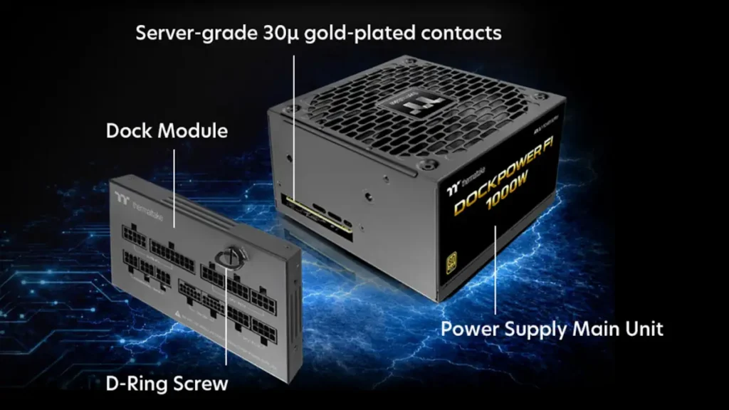 Thermaltake Dockpower Series พาวเวอร์ซัพพลายที่ติดตั้งและอัปเกรดได้เร็วขึ้น 750W ถึง 1200W รองรับ ATX 3.1 และ PCIe Gen 5.1 คุณภาพระดับ 80 PLUS Gold 2 Thermaltake PSU Dockpower