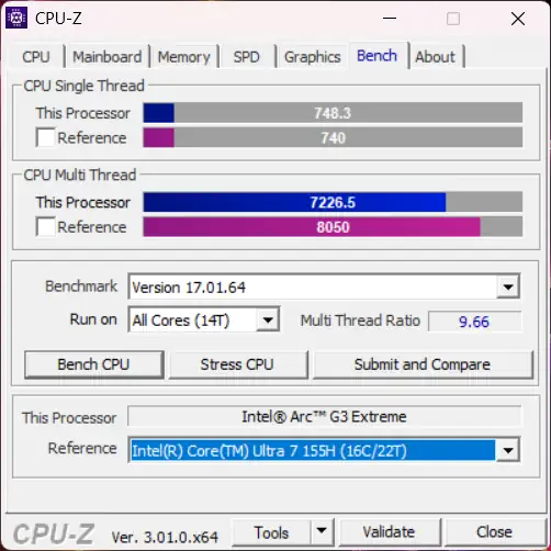 เจาะลึก Intel Arc G-Series เมื่อ Intel สร้างซีพียูสำหรับเครื่องเล่นเกมพกพาเป็นครั้งแรก 10 CPU Z Arc G3 Bench