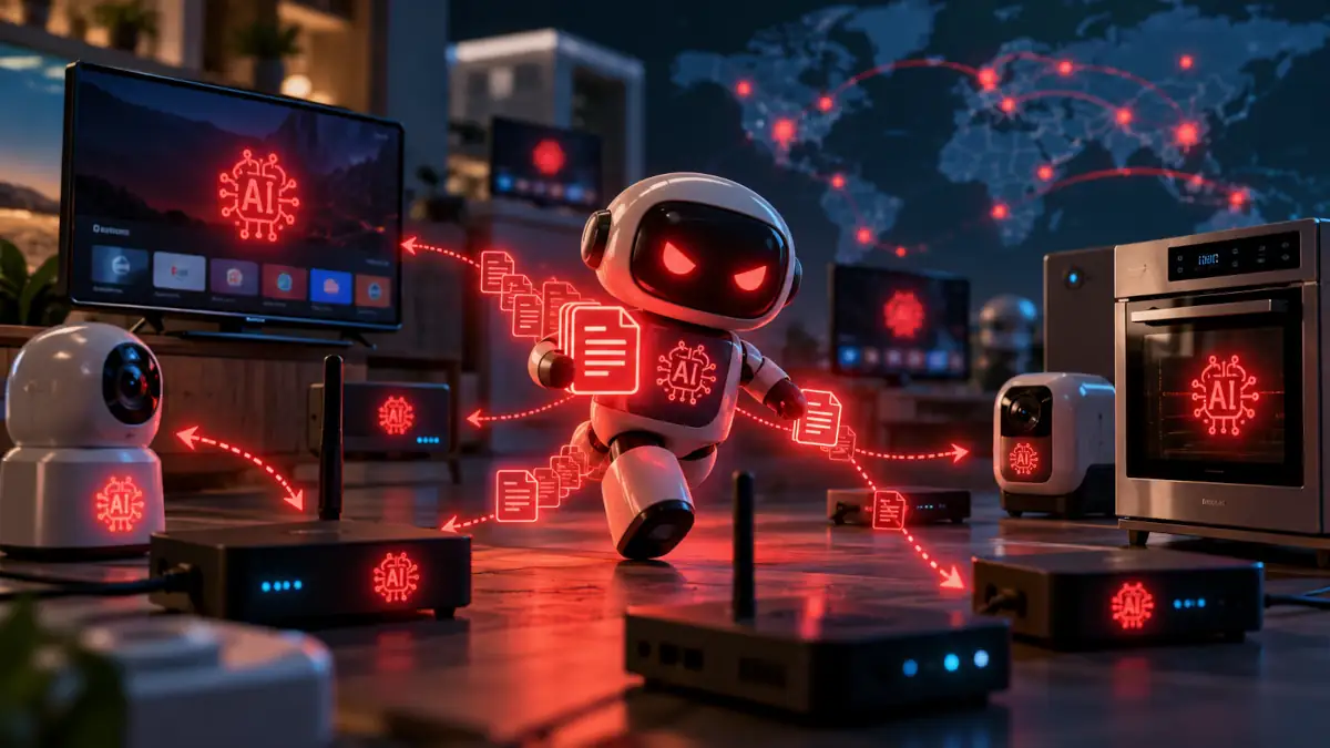 Anthropic เตือน AI Worms อาจพัฒนาจนแพร่กระจายตัวเองผ่านอุปกรณ์ IoT ได้ โดยไม่ต้องพึ่งดาต้าเซ็นเตอร์ 1 Infected IoT Network Botnet