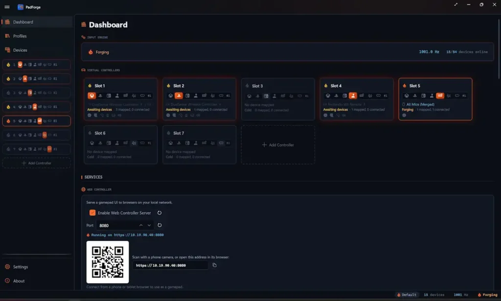 PadForge dashboard